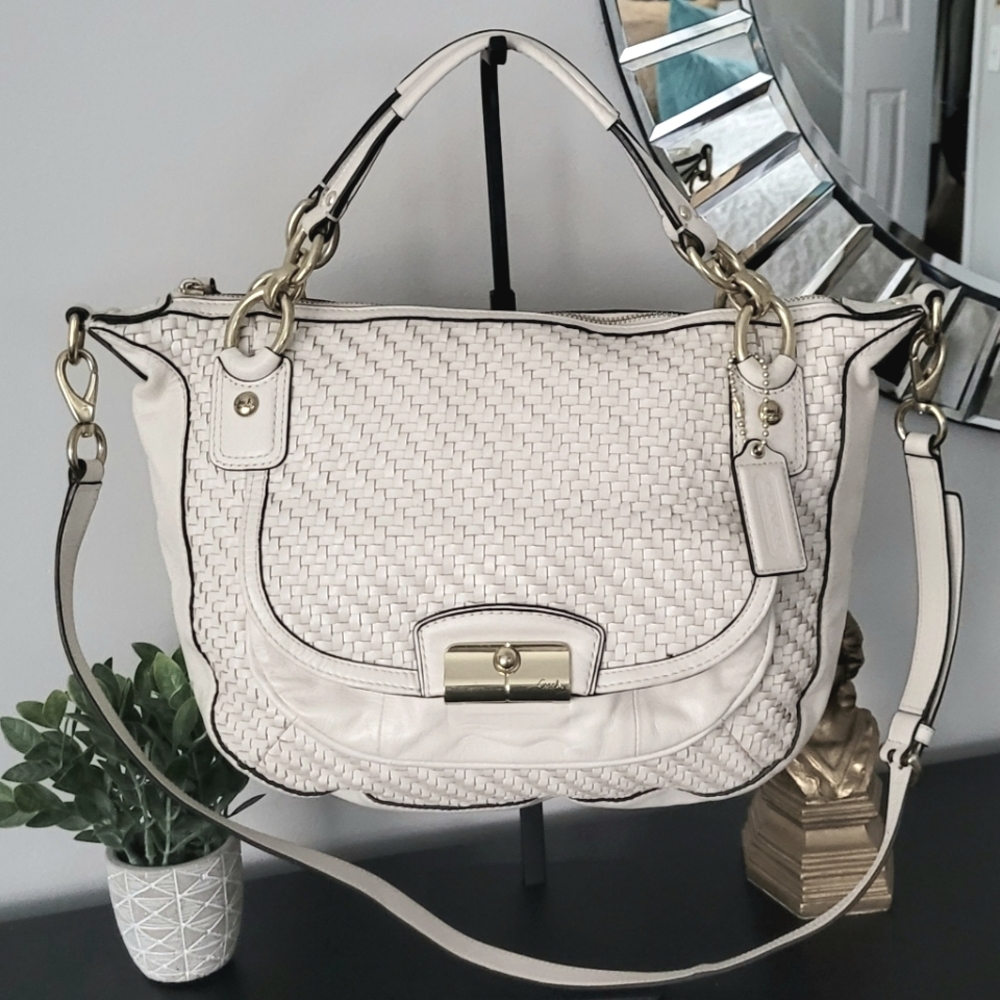 Coach White Woven Leather 2-Way Bag